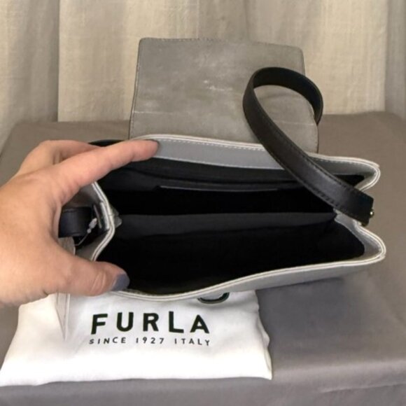 Furla Nuvola Leather Bag, Adjustable Strap, Gray/Black, Cenere/Soil/Nero - Picture 8 of 15